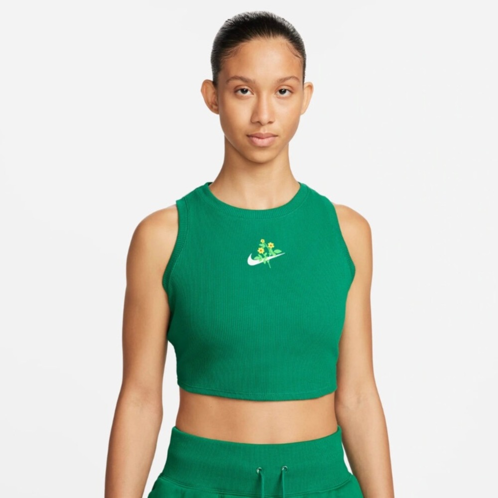 NIKE 💚 Floral Ribbed Crop Tank Top